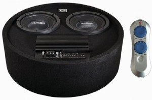 Gladen RS 08 RB Dual Active Wszechstronne subwoofery 2x RS 08 w okrągłej skrzyni bass-reflex  w zestawie ze wzmacniaczem BA 175c1 umieszczonym  w środku obudowy